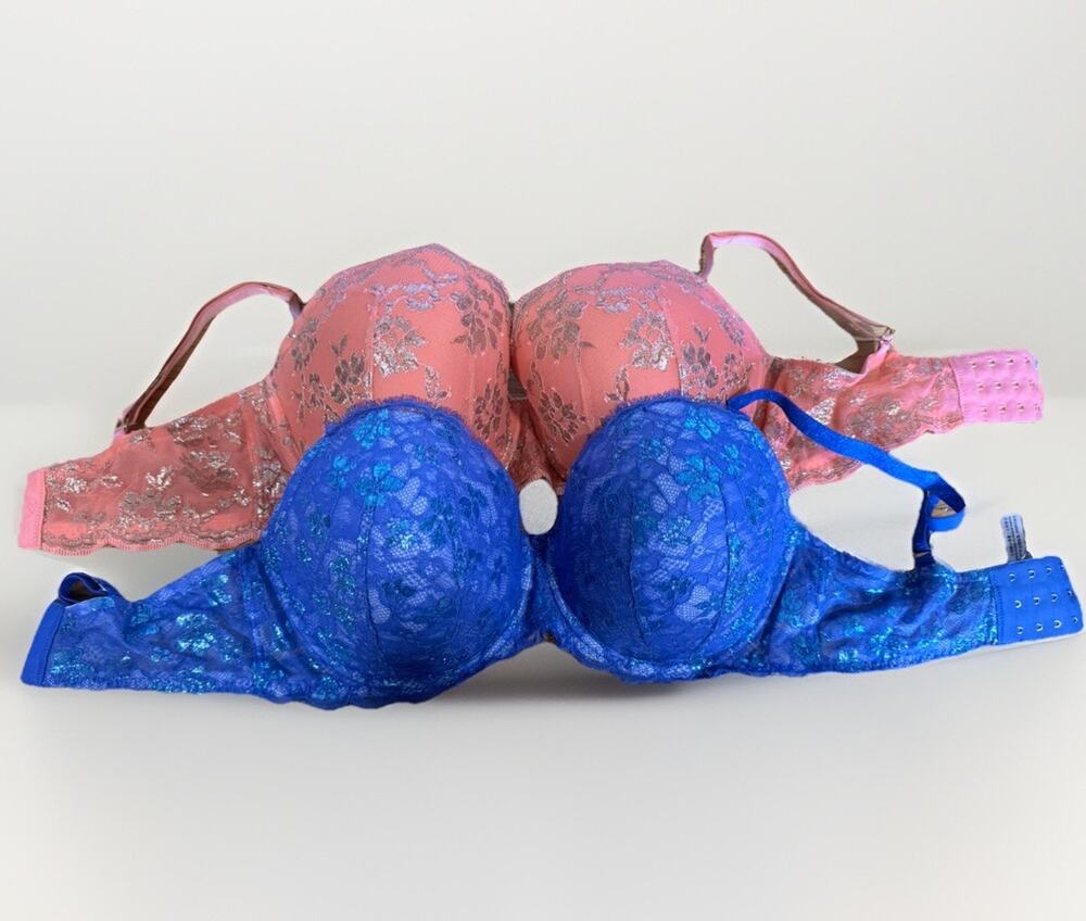 36DDD VICTORIA'S SECRET DREAM ANGELS PINK SHIMMER LACE LINED DEMI BRA LOT OF 2